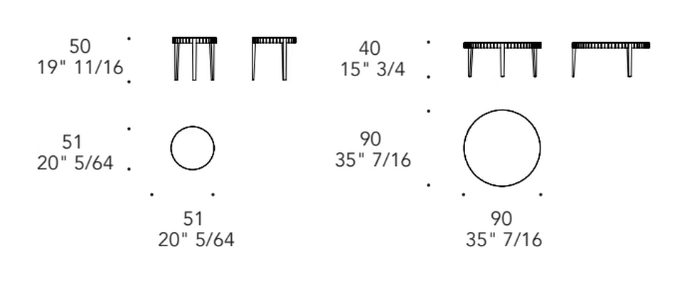 Sun 40 Coffee Table by Reflex, size drawing