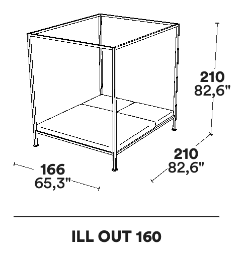 ILletto Outdoor Bed by Opinion Ciatti, size drawing: ILL OUT 160