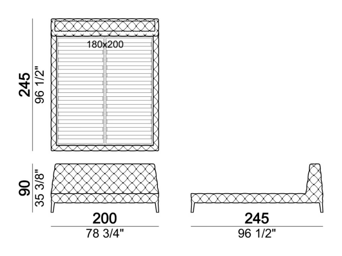 Windsor Dream Bed by Arketipo, size drawing 1