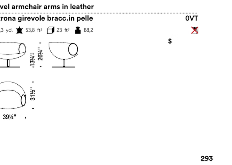 Smock Armchair by Moroso, size drawing