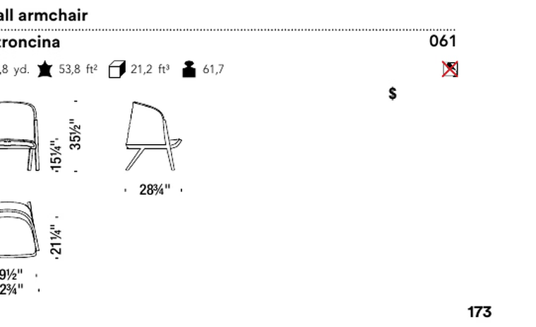 Mafalda Armchair by Moroso, size drawing