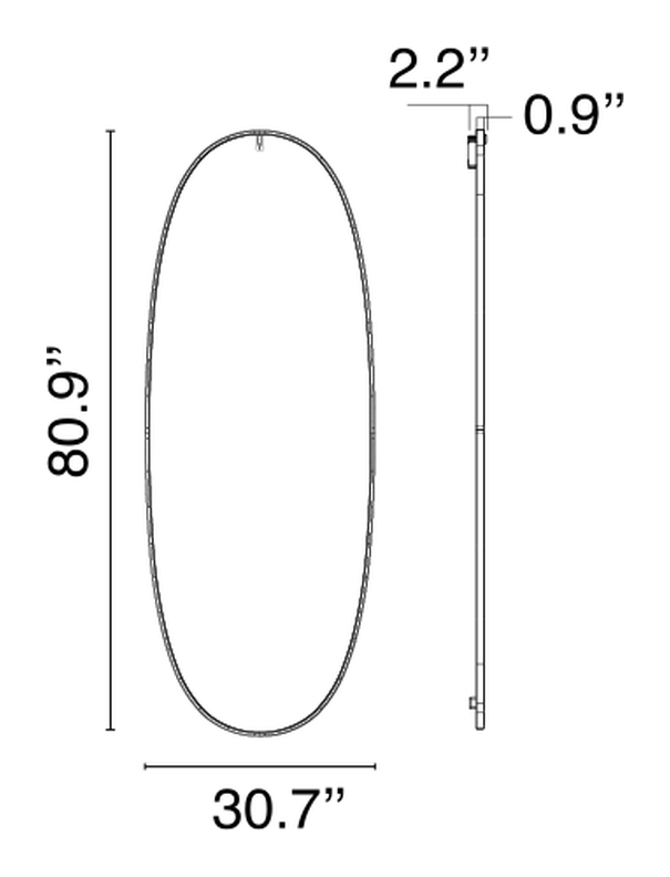 La Plus Belle Illuminated Mirror by Flos, size drawing