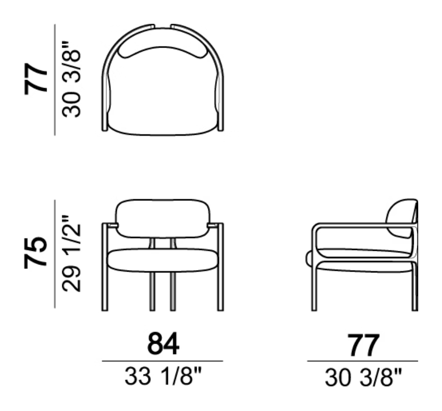 Brasilia Armchair by Arketipo, size drawing