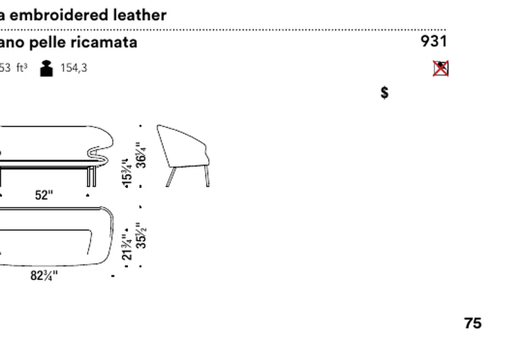 Doodle Sofa by Moroso, size drawing
