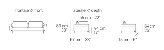 Penta Sofa by Nicoline, size drawing: Front and side views