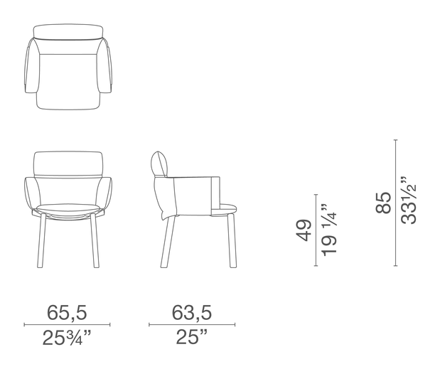 Lud'ina Chair by Cappellini, size drawing: LUC4