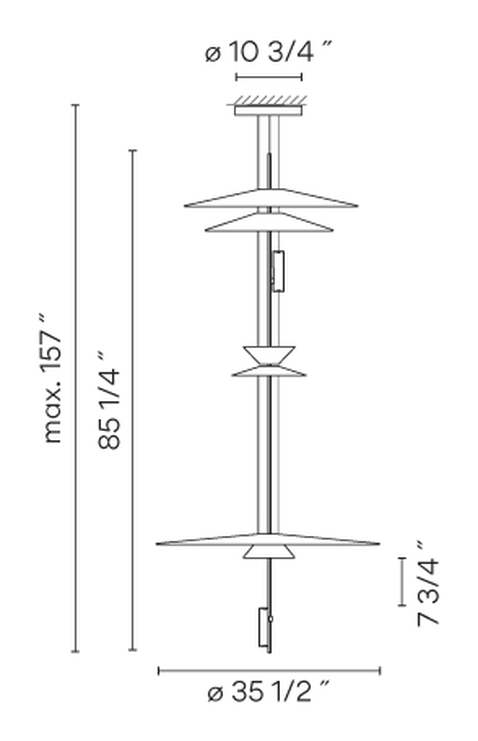 Flamingo Pendant Lamp by Vibia, size drawing: Model 1570