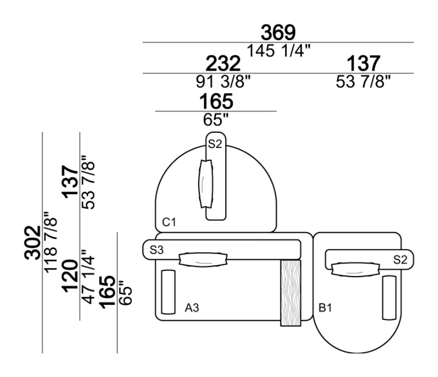 Back Pack Sofa by Arketipo, size drawing: Composition G