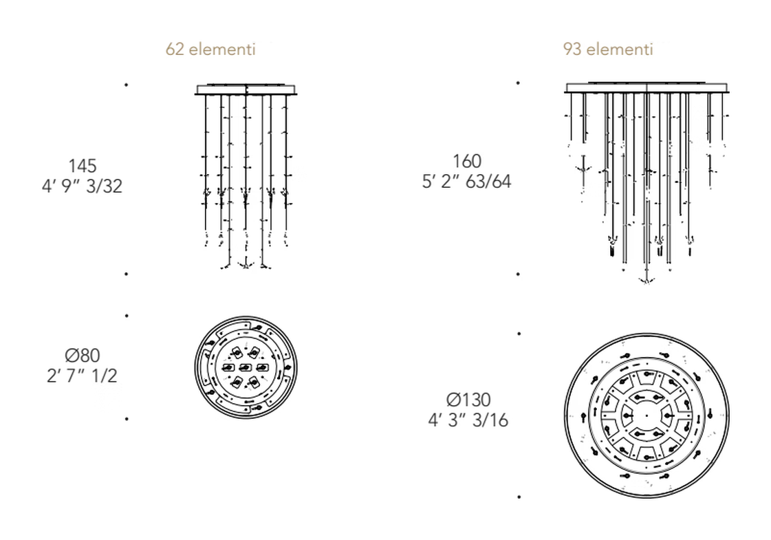 Eden Lampadario Pendant Lamp by Reflex, size drawing