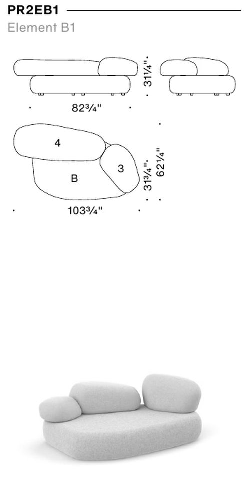 Pebble Rubble Ottoman by Moroso, size drawing: Element B1