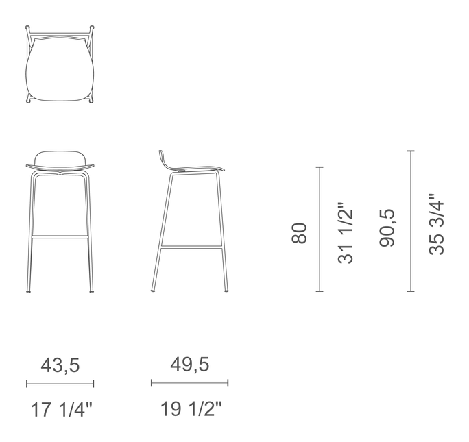 Tate Color Stool by Cappellini, size drawing: TC_12B