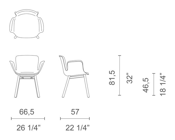 Juli Soft Chair by Cappellini, size drawing: JUS3
