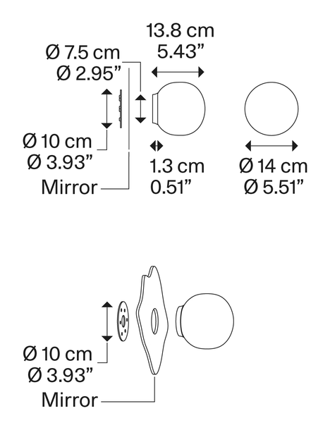 Volum Wall Lamp by Lodes, size drawing: Volum mirror 14
