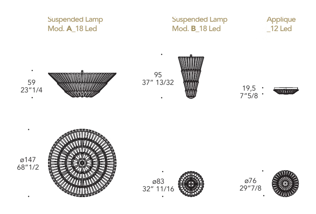Diamante Applique Wall Lamp by Reflex, size drawing