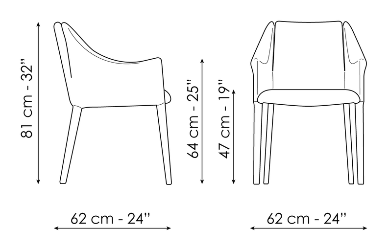 Vela Chair by Bonaldo, size drawing