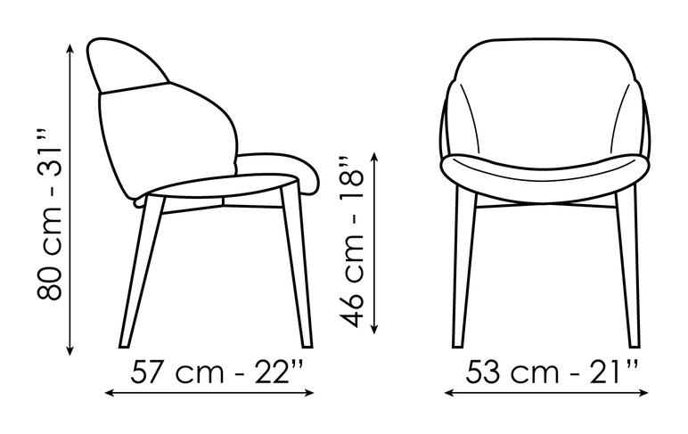 My Way Chair by Bonaldo, size drawing: My way Wood