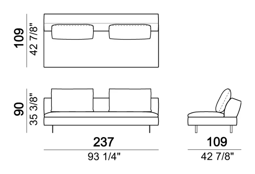 Good Times Sofa by Arketipo, size drawing: Central unit with back cushions 80 cm