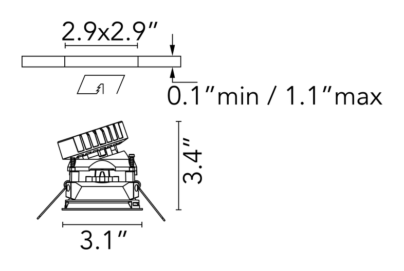 Easy Kap 80 Non IC Downlight by Flos, size drawing: Easy Kap 80 Square Adjustable