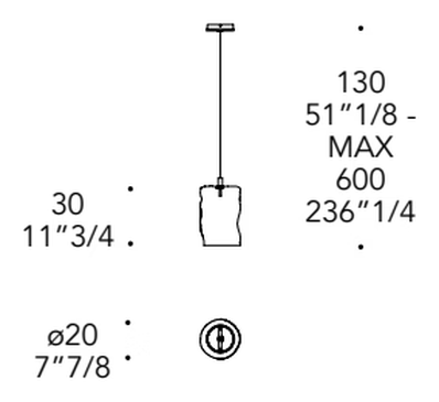 Dandolo Lampada Pendant Lamp by Reflex, size drawing