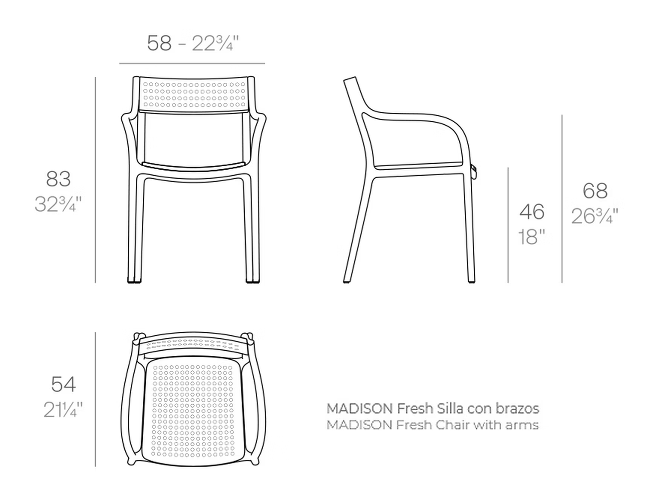 Madison Dots Chair by Vondom, size drawing