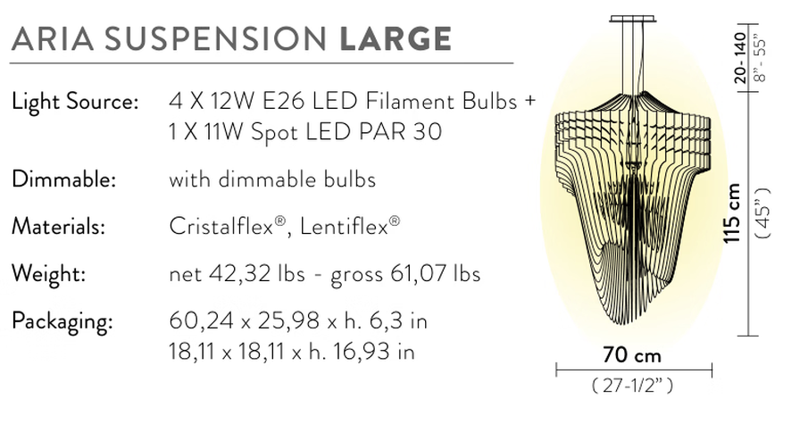 Aria Pendant Lamp by Slamp, size drawing: Aria Suspension Large