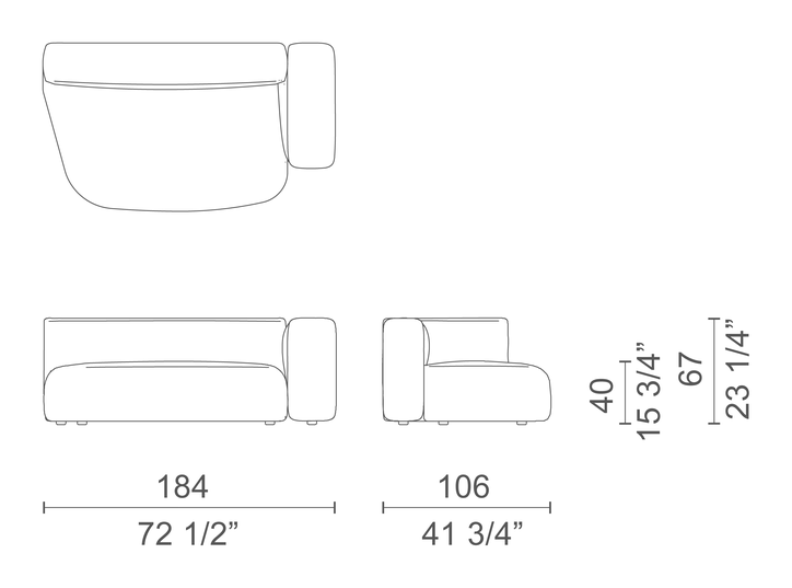 Litos Sofa by Cappellini, size drawing: LT_2B