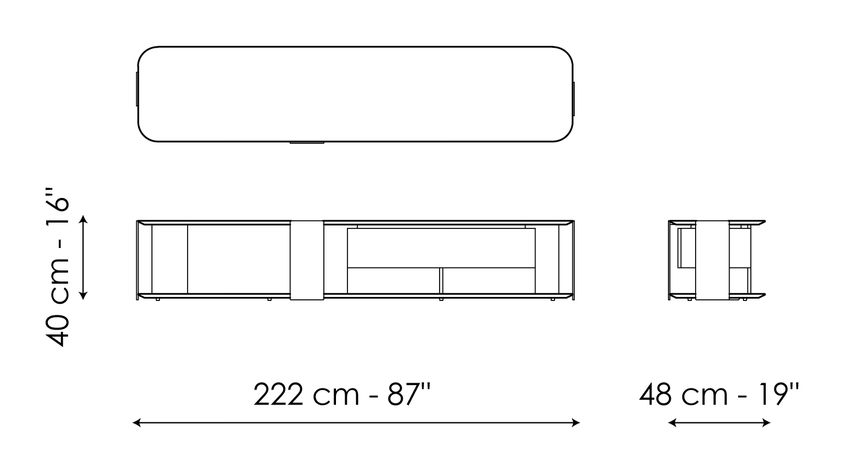 Paddle TV Stand by Bonaldo, size drawing
