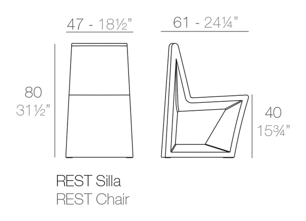 Rest Chair by Vondom, size drawing