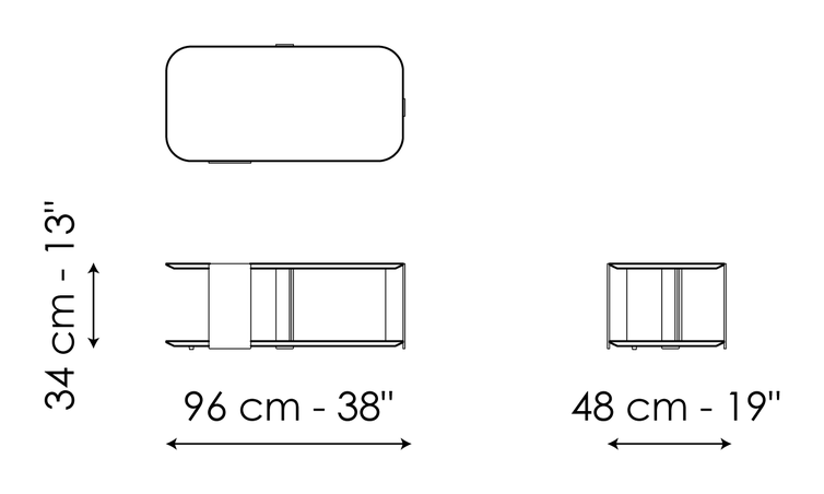 Paddle Coffee Table by Bonaldo, size drawing: Paddle 96