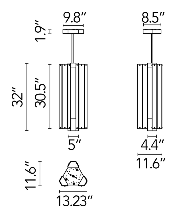 SuperWire Suspension Pendant Lamp by Flos, size drawing