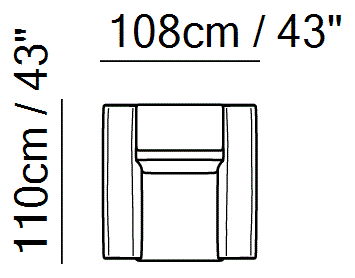 Fidelio Sectional by Natuzzi Italia: Chair, outline drawing with sizes