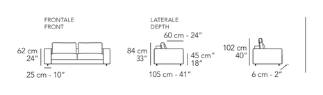 Kuba Split Sofa by Nicoline, size drawing: Front and side views