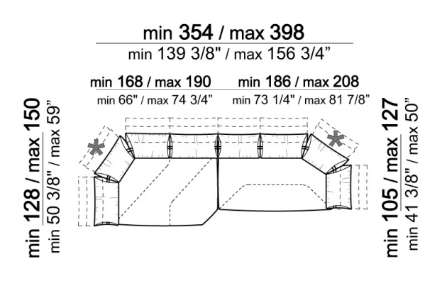 Smooth Operator Sofa by Arketipo, size drawing: Composition F