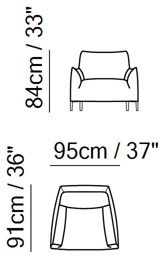 Dolly Armchair by Natuzzi Italia: Chair, outline drawing with sizes