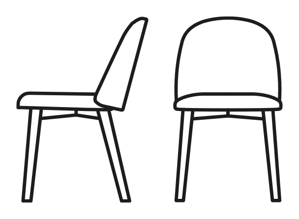 Tuka Chair, Wooden Legs by Connubia, size drawing