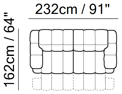 Dwell Sectional by Natuzzi Italia: Modular sofa with adjustable headrests, outline drawing with sizes