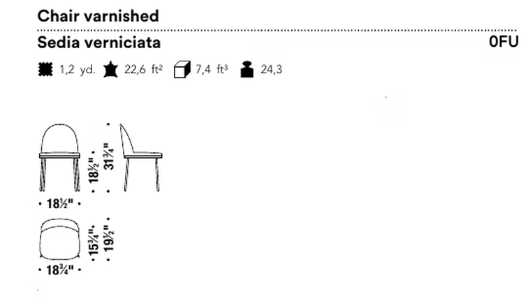 Precious Dining Chair by Moroso, size drawing: Chair varnished