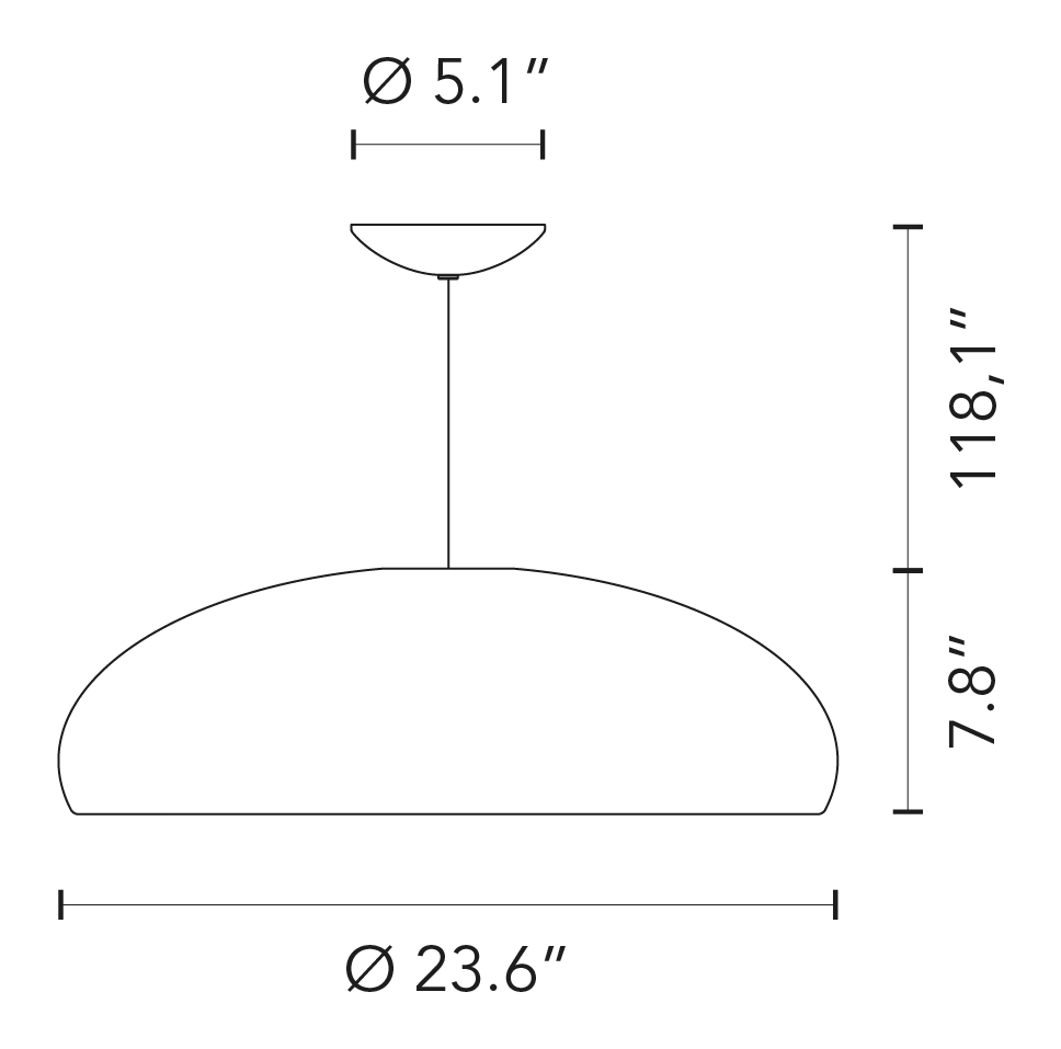 Pangen Pendant Lamp by Fontana Arte, size drawing