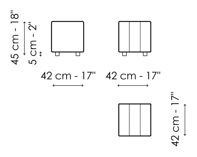 Mark Ottoman & Bench by Bonaldo, size drawing: Pouf 42x42