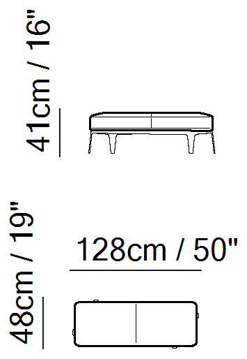Herman Sectional (Leather, Tufted) by Natuzzi Italia: Bench, outline drawing with sizes