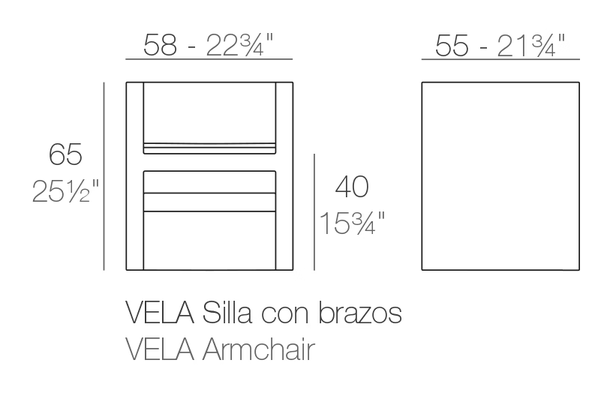 Vela Armchair by Vondom, size drawing