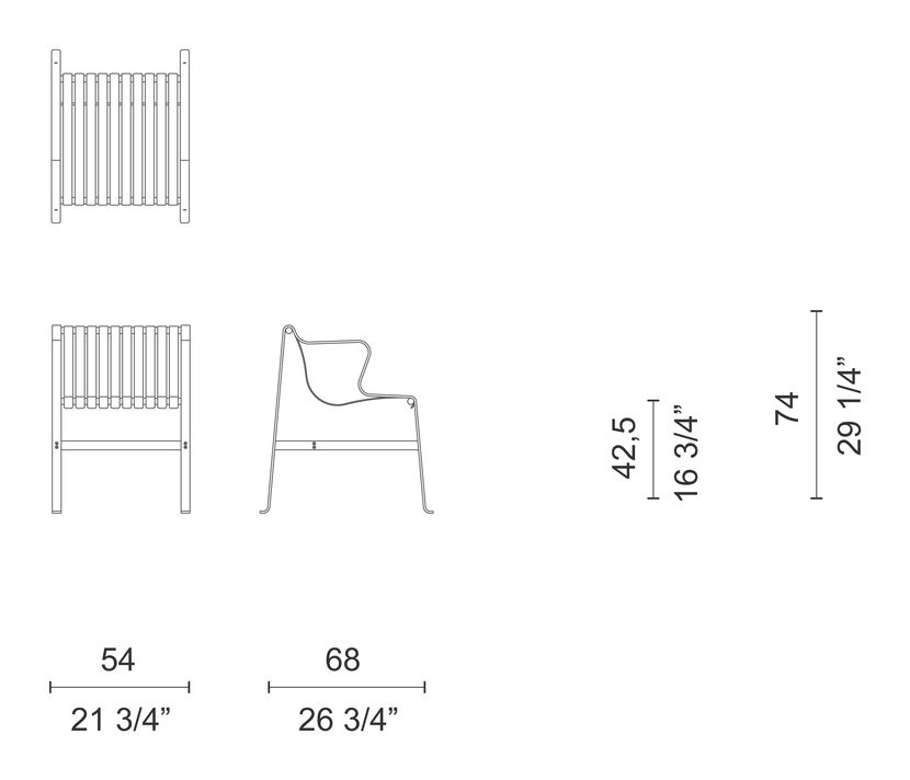 Vendicari Lido Chair by Cappellini, size drawing: VN_5E