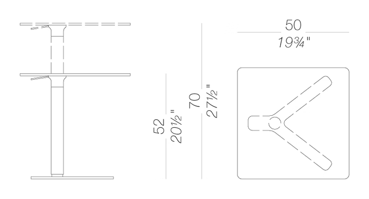 Yo T80Q Side Table by LaPalma, size drawing