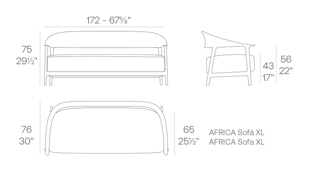 Africa 3-Seater Sofa by Vondom, size drawing