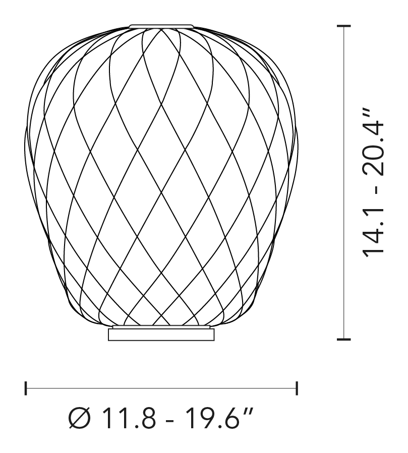 Pinecone Table Lamp by Fontana Arte, size drawing