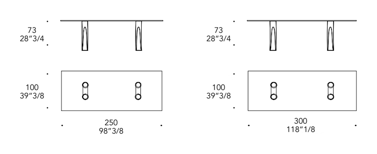 Nautilus 72 Dining Table by Reflex, size drawing 1