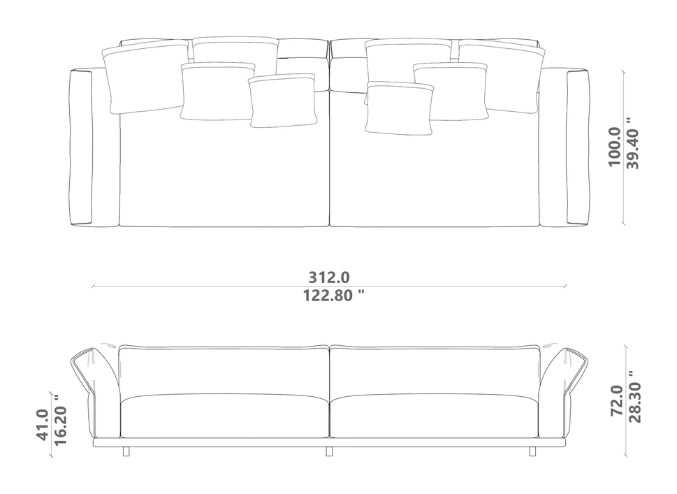 Elton Sofa 310 by Talenti, size drawing
