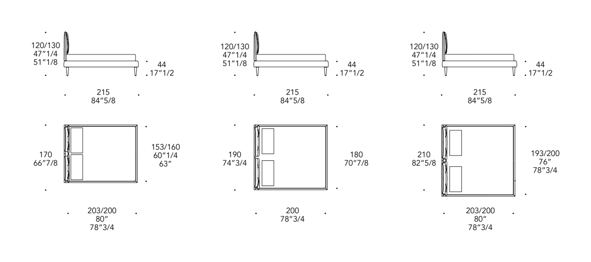 Soft Letto Bed by Reflex, size drawing