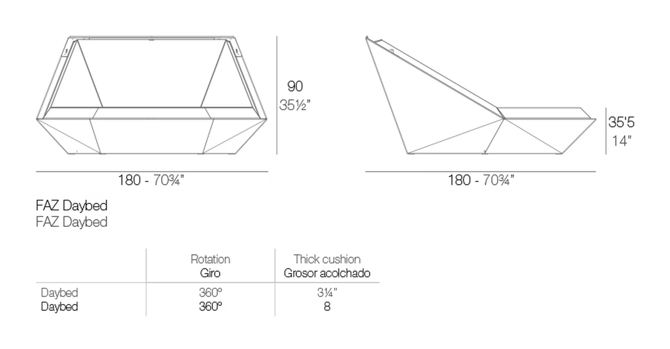 Faz Daybed by Vondom, size drawing
