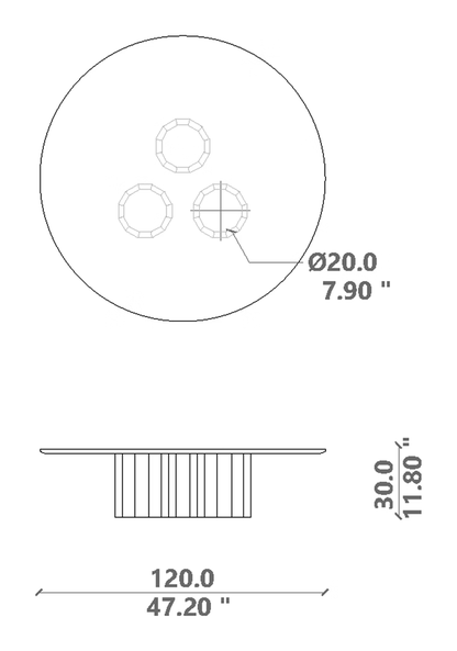 Salinas Coffee Table by Talenti, size drawing: Ø 120